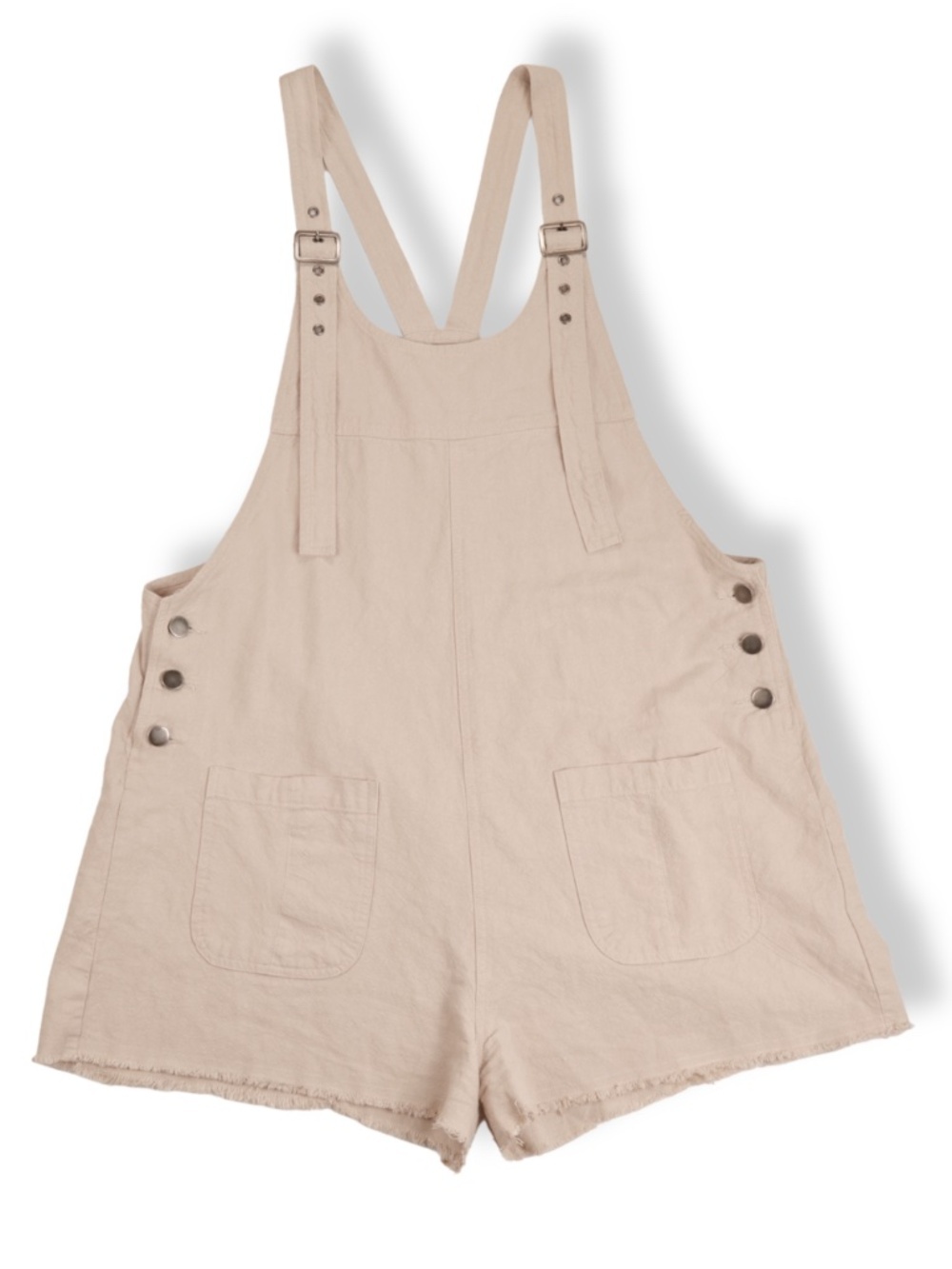 Emory Park Overall Romper Size L Beige Shortalls Adjustable Straps Pockets